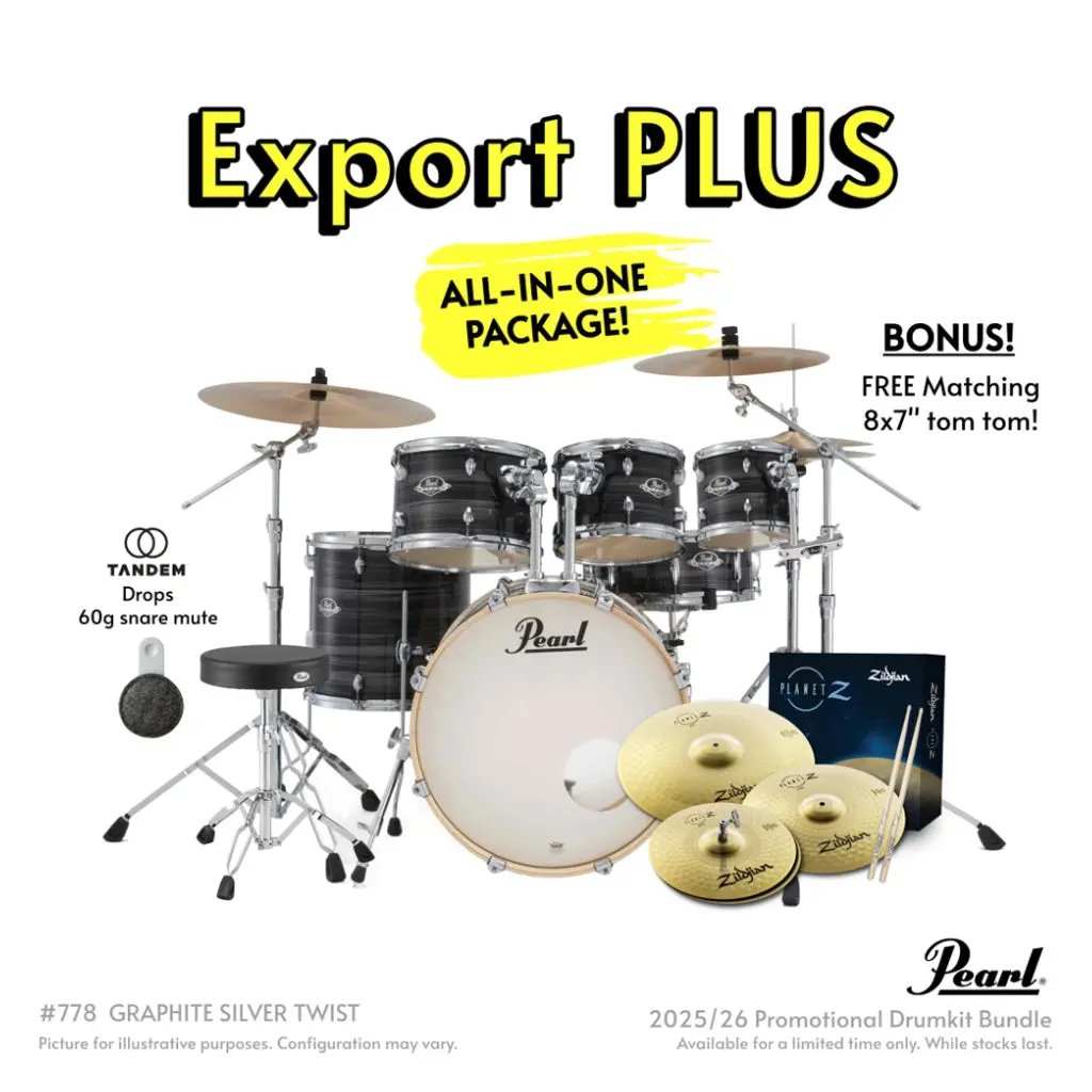Pearl Export Plus 22" Rock Drum Kit With Zildjian Cymbals - Graphite Silver Twist 1