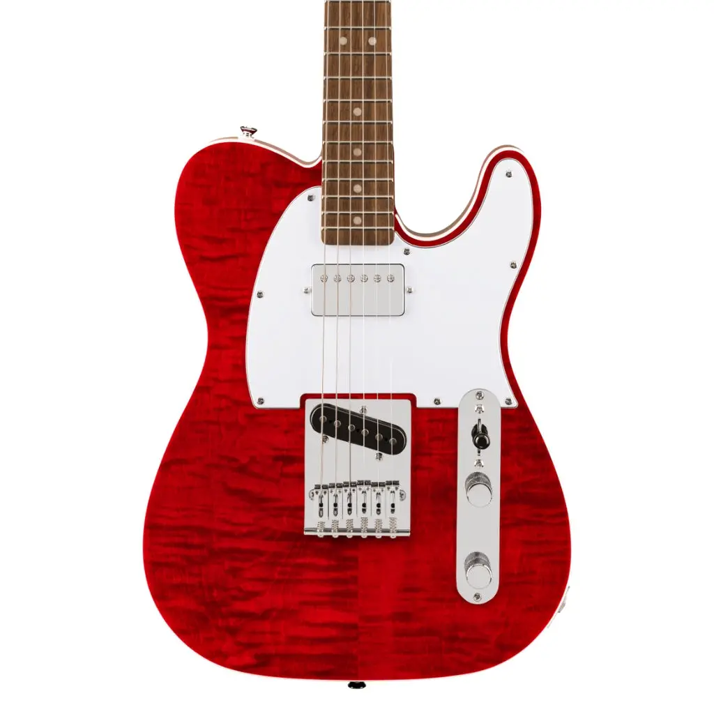 Squier Affinity Series Telecaster Sh Flame Maple Top And Laurel Fingerboard With White Pickguard - Crimson Red Transparent 1