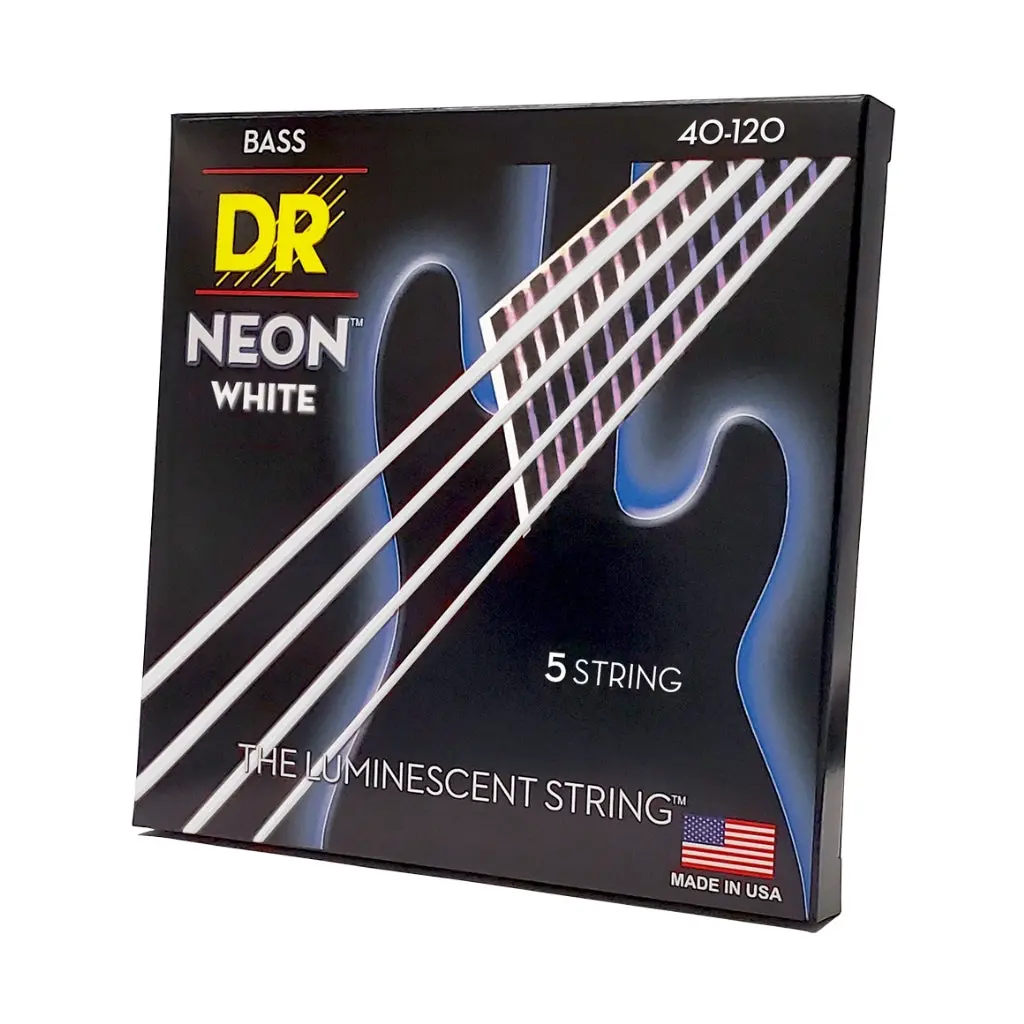 Dr Strings Hi-Def Neon White K3 Coated 5-String Bass Guitar Strings - Light 40-120 1
