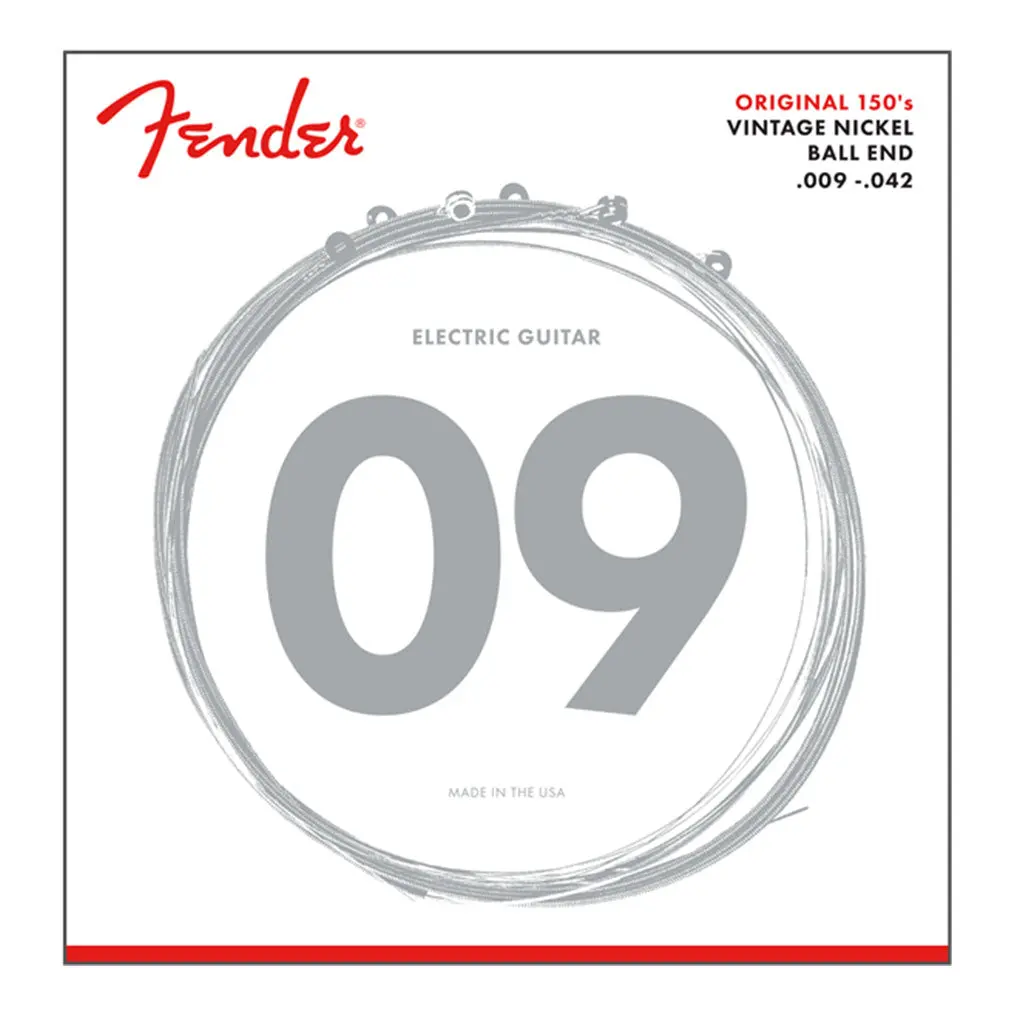 Fender - Original 150 Guitar Strings, Pure Nickel Wound, Ball End, 150L .009-.042 Gauges, (6) 1