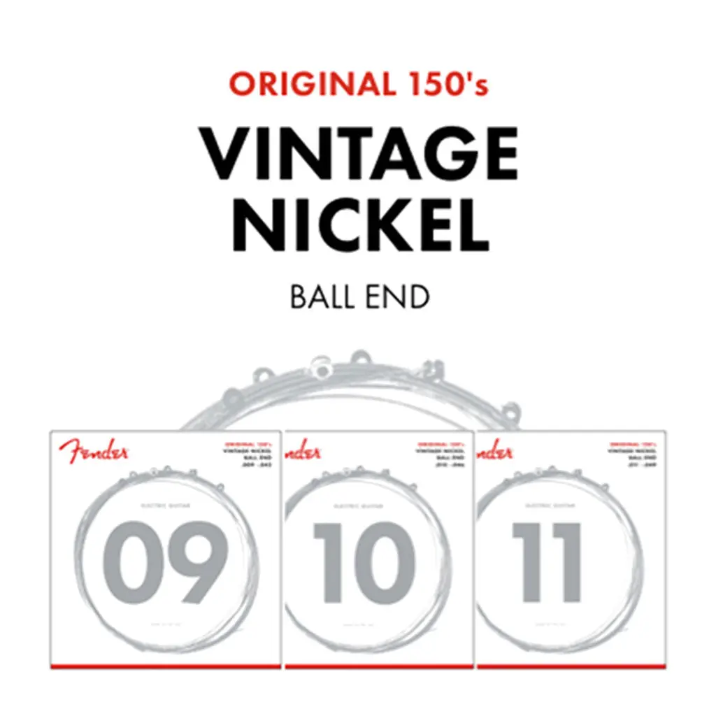 Fender - Original 150 Guitar Strings, Pure Nickel Wound, Ball End, 150L .009-.042 Gauges, (6) 2