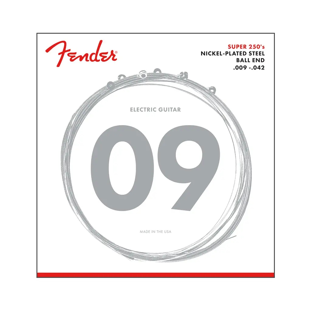 Fender Super 250 Guitar Strings - Nickel Plated Steel - Ball End - 250L Gauges .009-.042 1