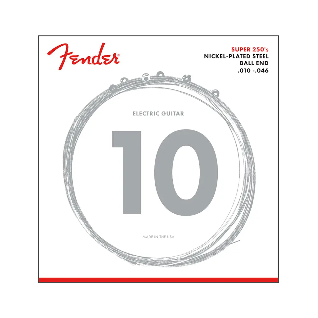 Fender Super 250 Guitar Strings, Nickel Plated Steel, Ball End, 250R Gauges .010-.046, (6) 1