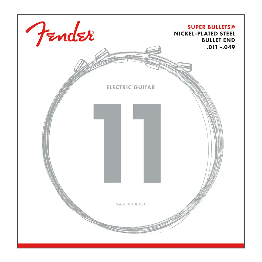 Fender 6 Super Bullet Strings Nickel Plated Steel Bullet End 3250M Gauges .011 To .049 1