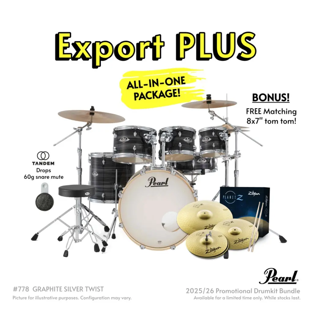 Pearl Export Plus 5Pc 22" Fusion Drum Kit With Zildjian Cymbals - Graphite Silver Twist 1