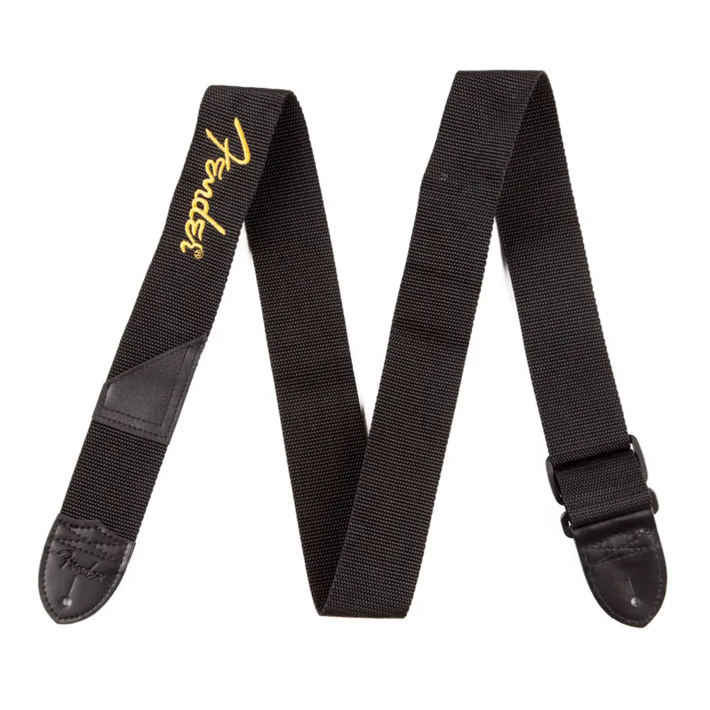 Fender -  2" Black Poly Strap W/ Yellow Fender® Logo 1