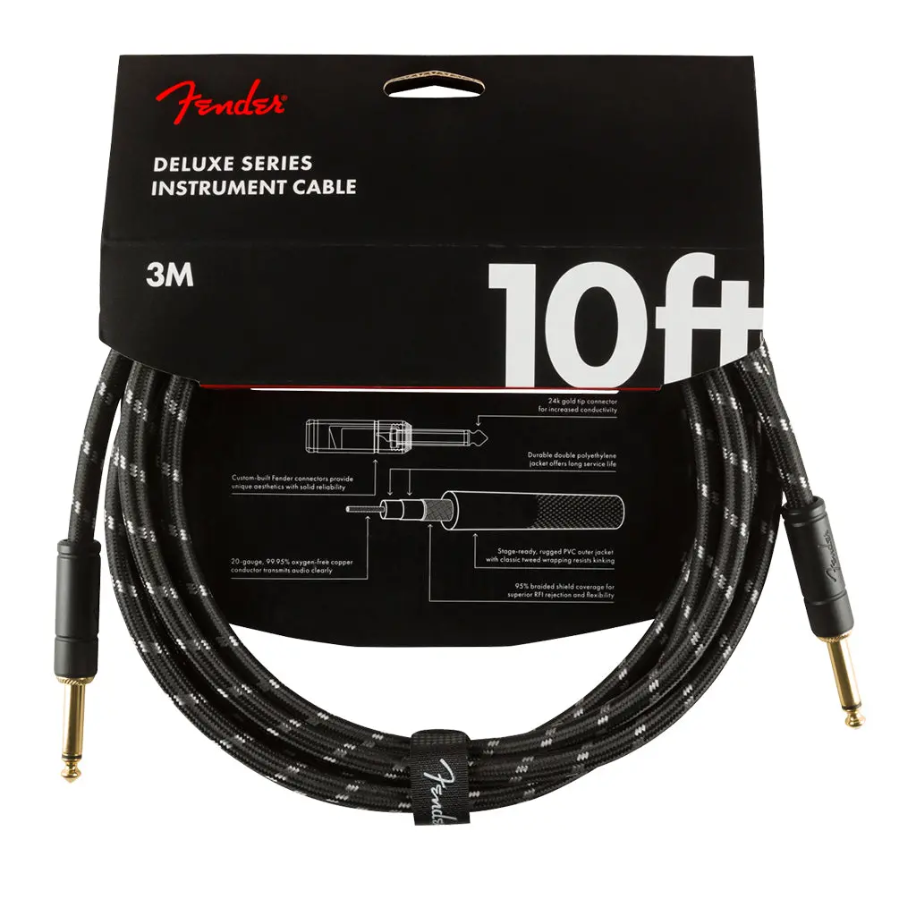 Fender Deluxe Series Instrument Cable, Straight/Straight, 10', Black Tweed 1
