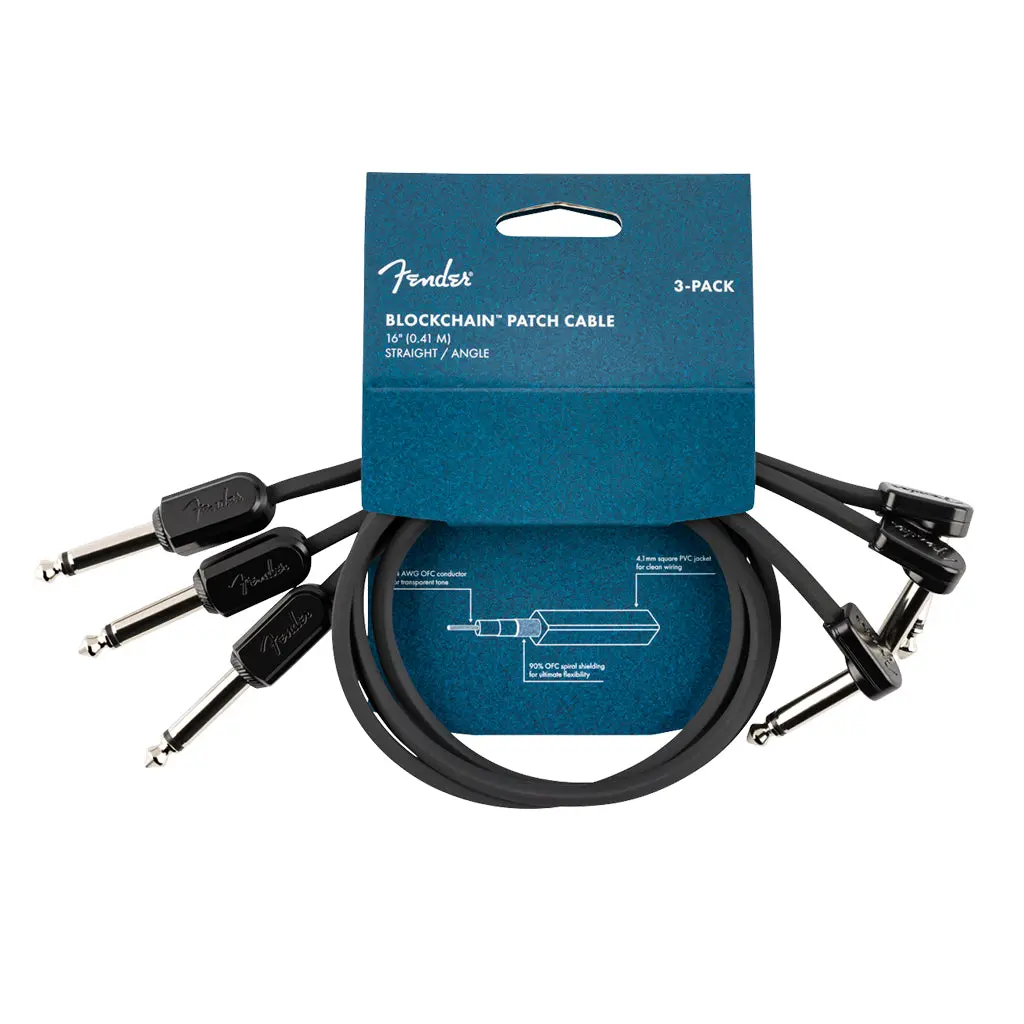 Fender Blockchain 16" Cable 3 Pack Angle/Straight 1