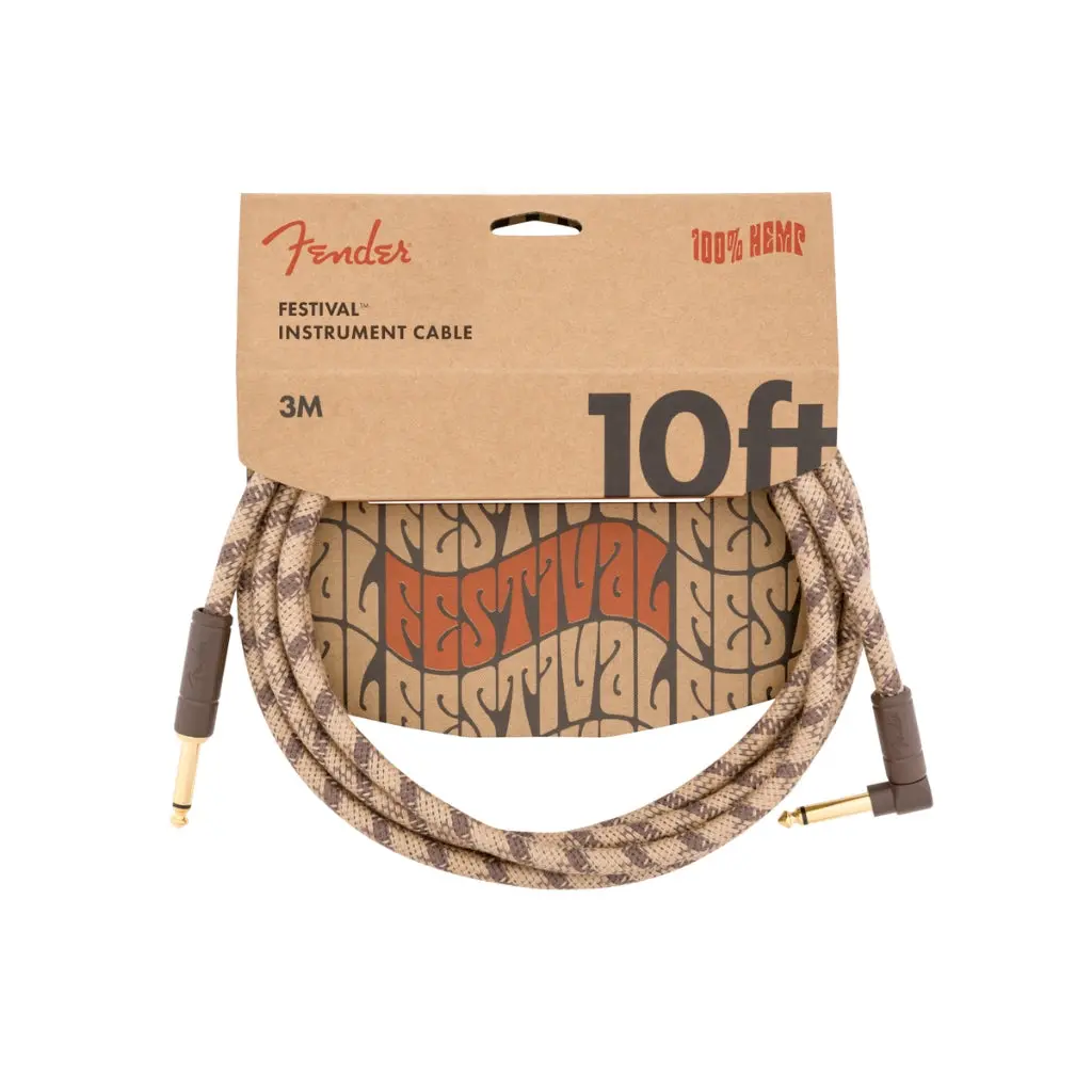 Fender 10' Angled Festival Instrument Cable, Pure Hemp, Brown Stripe 1