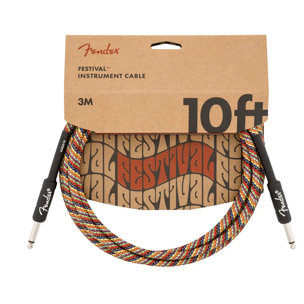 Fender Festival Instrument Cable, Straight/Straight, 10', Pure Hemp, Rainbow 1