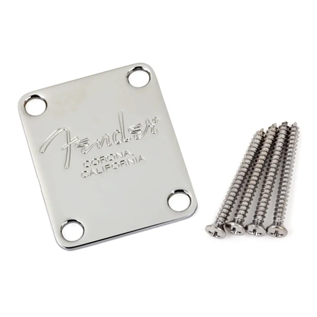 Fender 4 Bolt American Series Bass Neck Plate With Fender Corona Stamp In Chrome 1