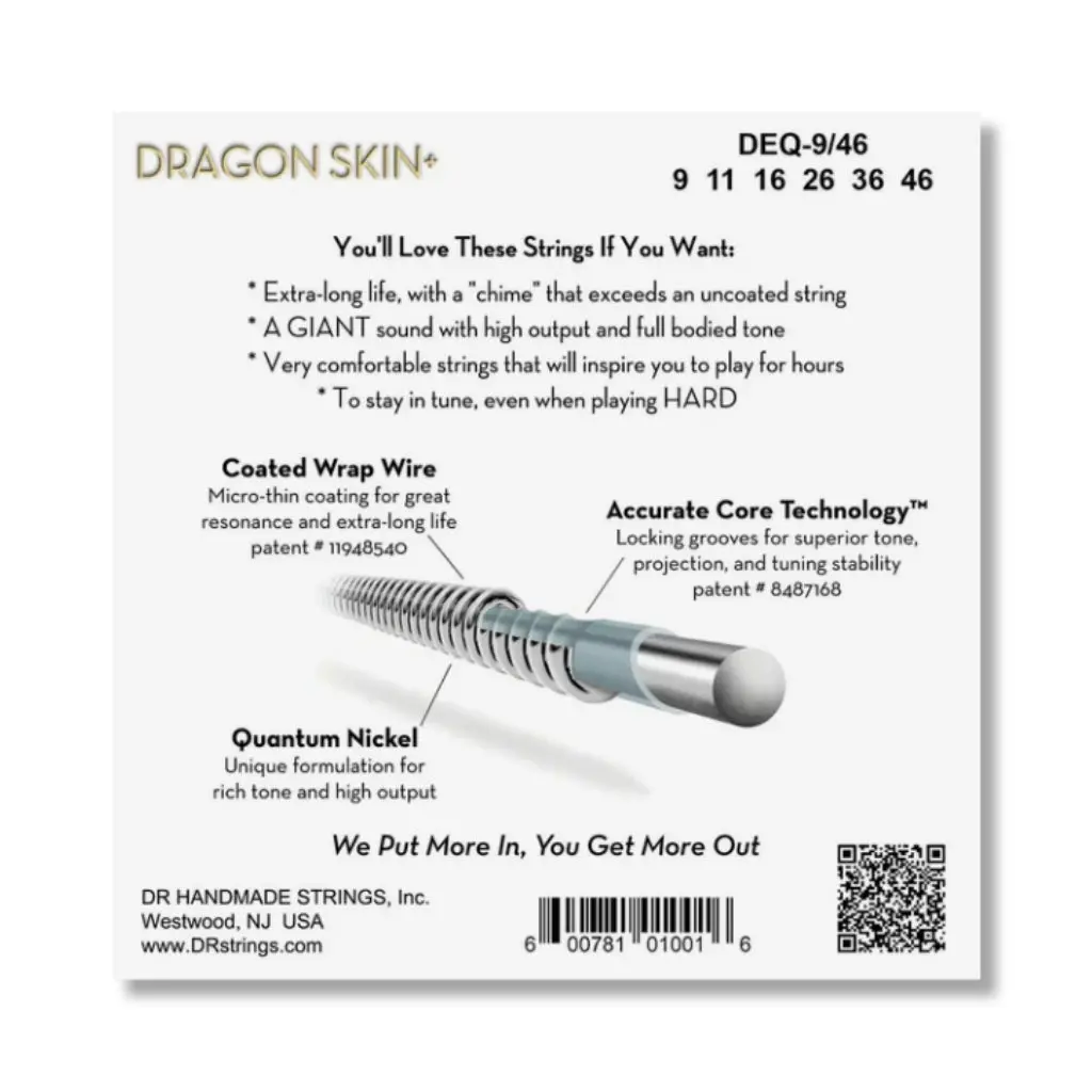 Dr Strings Dragon Skin+ Quantum Nickel Electric Guitar Strings - Light To Medium 9-46 2