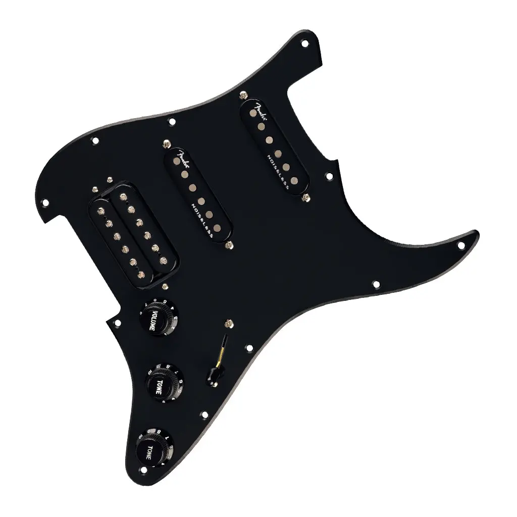Fender Pre-Wired Strat Pickguard With Quadra Tap/Ultra Noiseless Hss Pickups - 11 Hole  Black 1