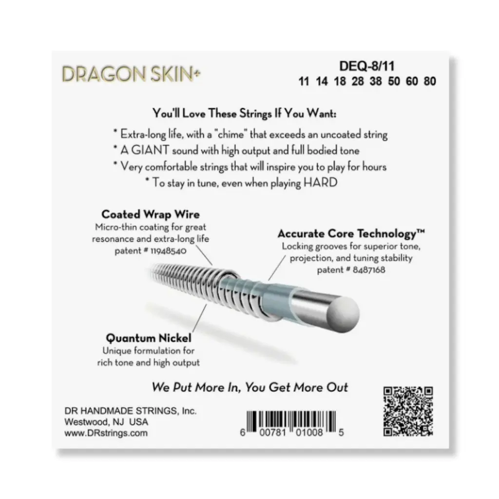 Dr Strings Dragon Skin+ Quantum Nickel 8-String Electric Guitar Strings - Heavy 11-80 2