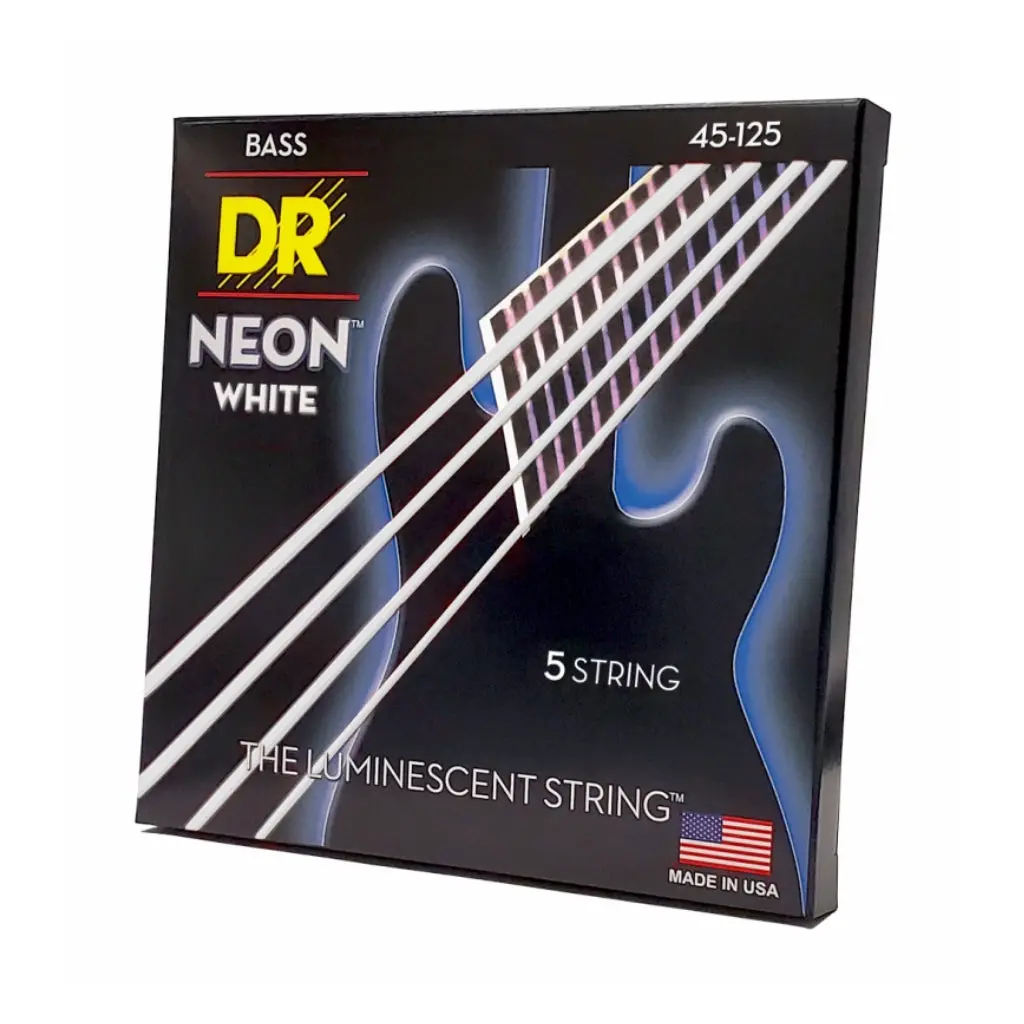 Dr Strings Hi-Def Neon White K3 Coated 5-String Bass Guitar Strings - Medium 45-125 1