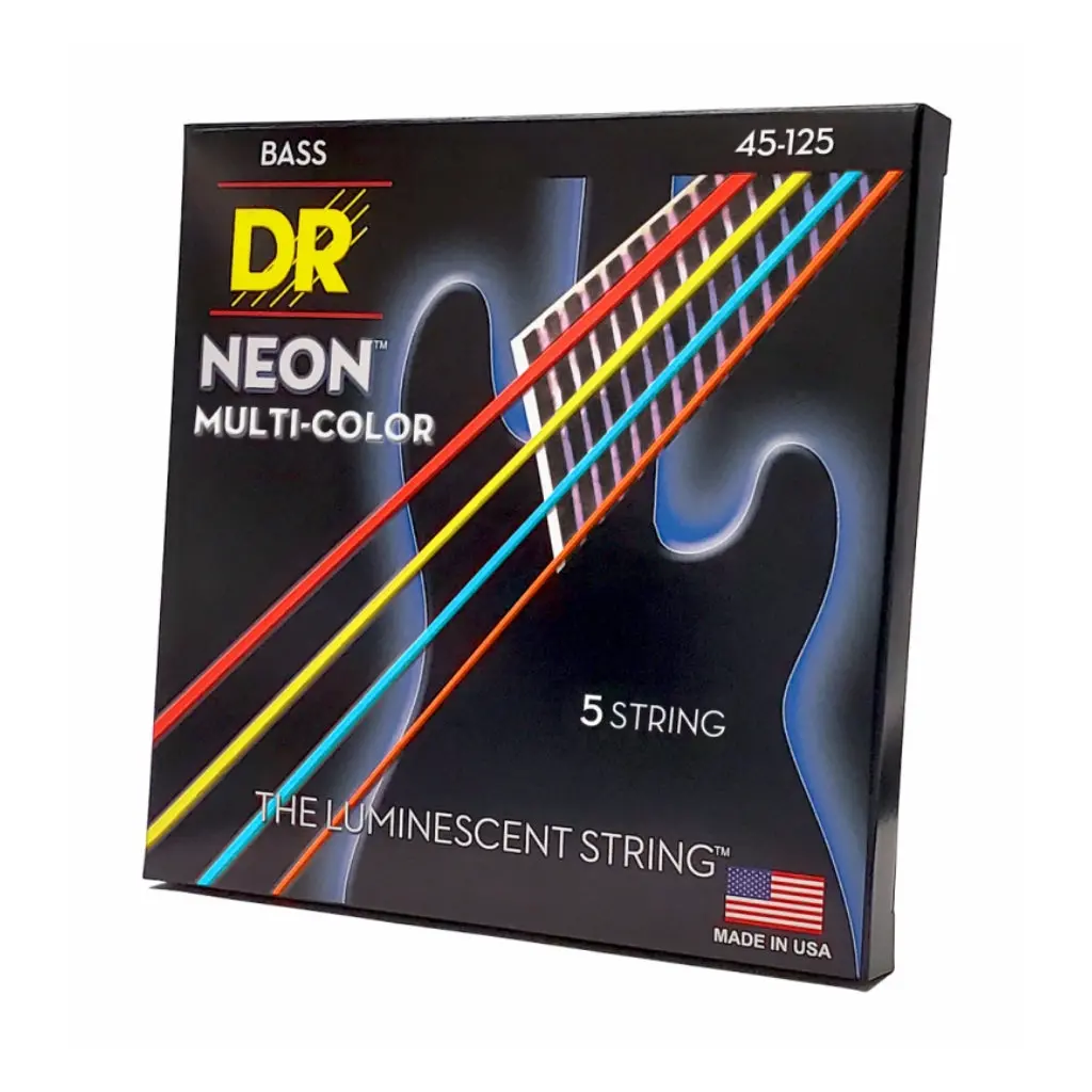 Dr Strings Hi-Def Neon Multi-Color K3 Coated 5-String Bass Guitar Strings - Medium 45-125 1