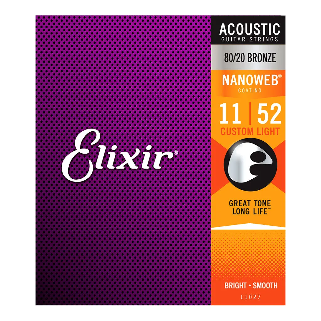 Elixir 11027 - Nanoweb 80/20 Custom Light 11-52 Acoustic Guitar Strings 1