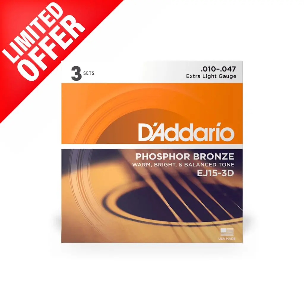 D'addario - Ej15-3D - 3 Pack Phosphor Bronze Extra Light 10-47 - Acoustic Guitar Strings 1
