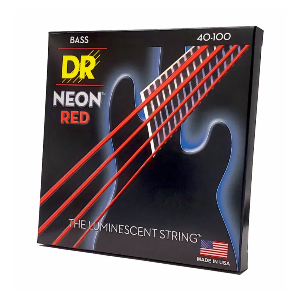 Dr Strings Hi-Def Neon Red K3 Coated Bass Guitar Strings - Light 40-100 1