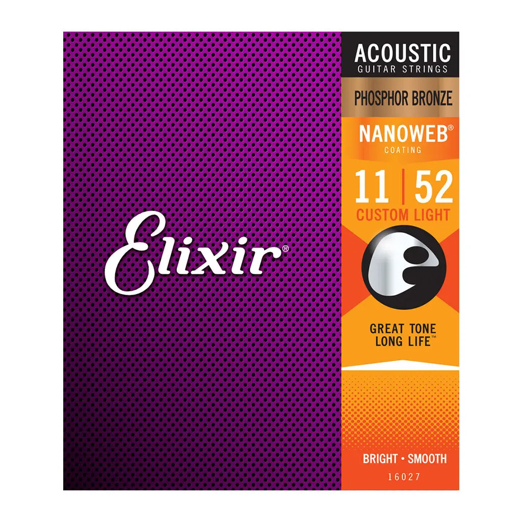 Elixir 16027 Nanoweb Phosphor Bronze Custom Light 11-52 1