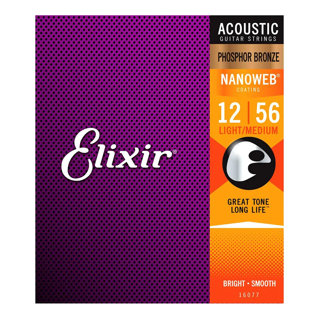 Elixir 16077 - Nanoweb Phosphor Bronze Light - Medium 12-56 Acoustic Guitar Strings 1