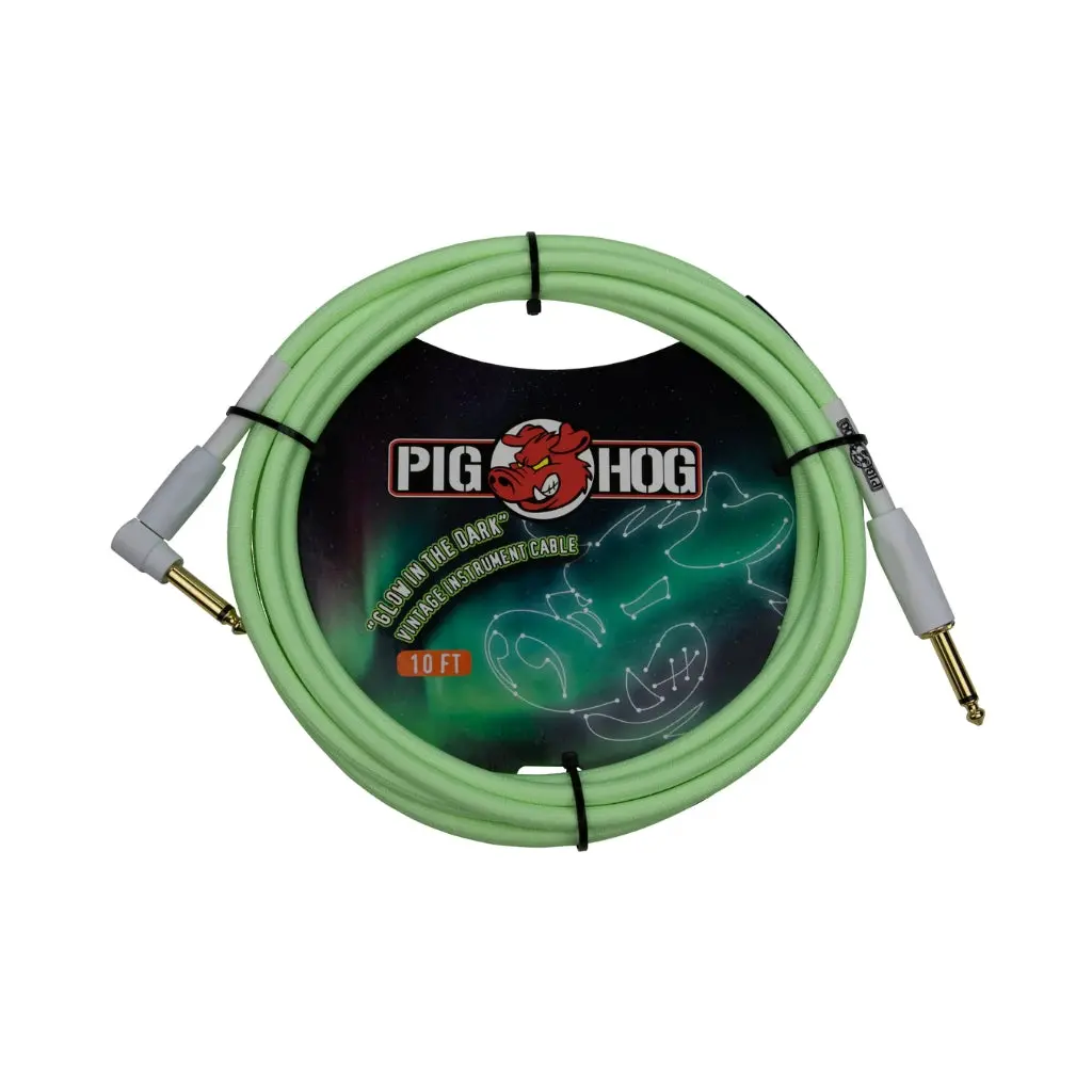 Pig Hog Vintage Instrument Cable - Glow In The Dark, 10Ft Right Angle 1
