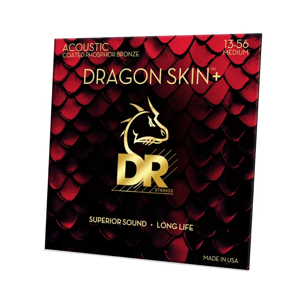 Dr Strings Dragon Skin+ Phosphor Bronze Coated Acoustic Guitar Strings - Medium 13-56 1