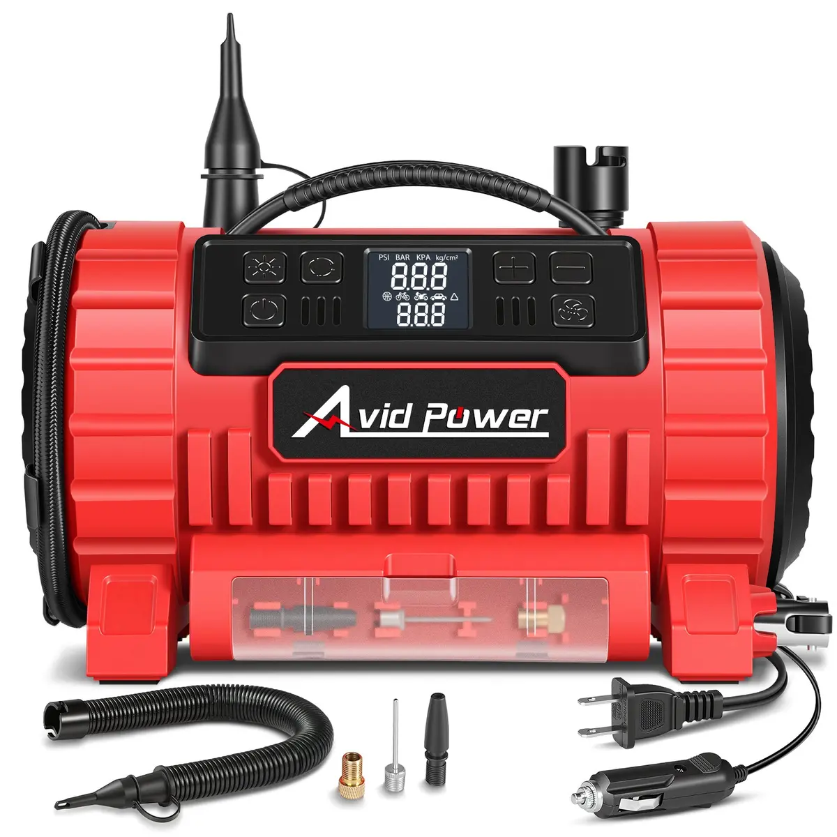 Avid Power Tire Inflator Portable Air Compressor, 12V Dc/110V Ac Car Tire Pump With Inflation And Deflation, 5 Preset Modes, Digital Lcd Gauge For Car Tires, Bike, And Air Mattress (Dark Red) 1