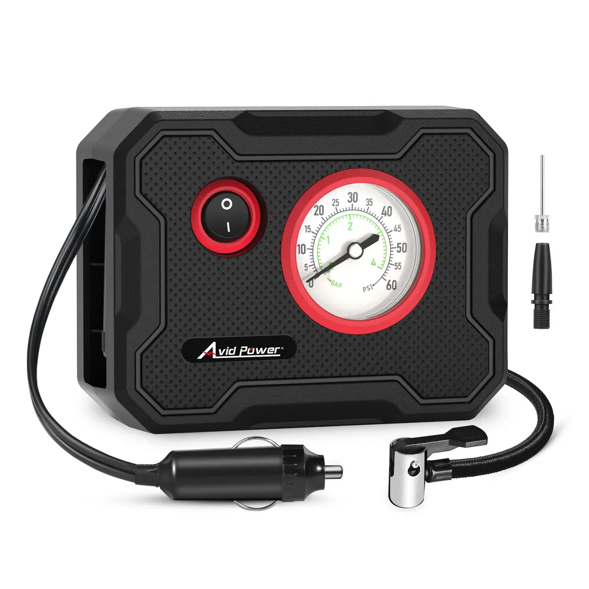Avid Power 12V Tire Inflator Portable Air Compressor, Portable Car Air Pump W/Display Gauge & Led Light, Air Pump For Car Tires, Motorcycles, Bicycles – 9.5Ft Cord, Ultra-Compact 1