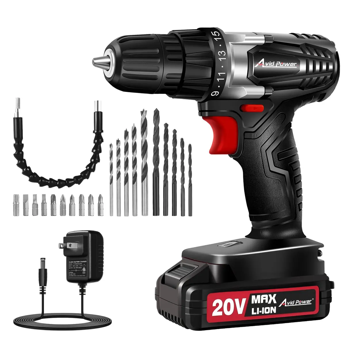Avid Power 20V Cordless Drill Set For Home Diy & Beginner Projects - Lightweight Power Drill With Battery & 22 Accessories, 3/8" Keyless Chuck, Ideal For Furniture Assembly & Household Repairs (Black) 1