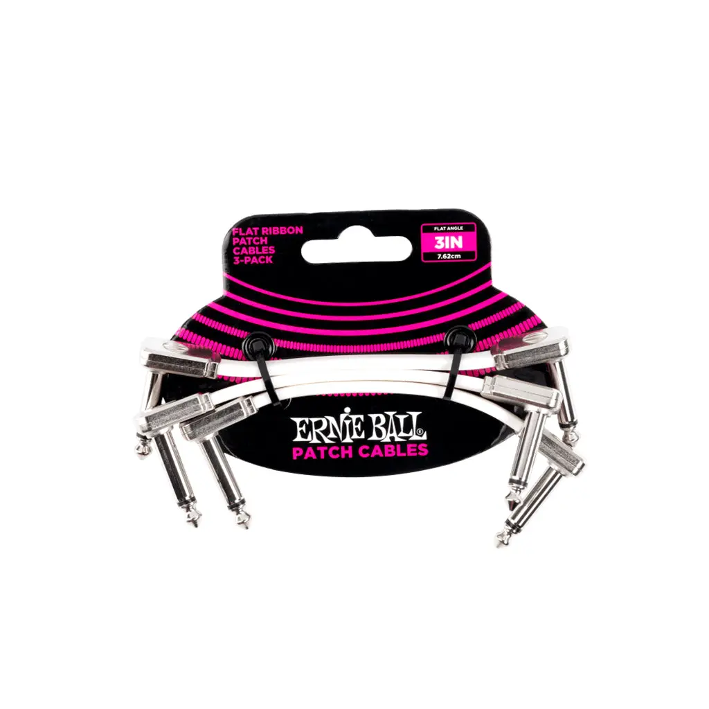 Ernie Ball 3” White Flat Ribbon Patch Cable 3-Pack 1