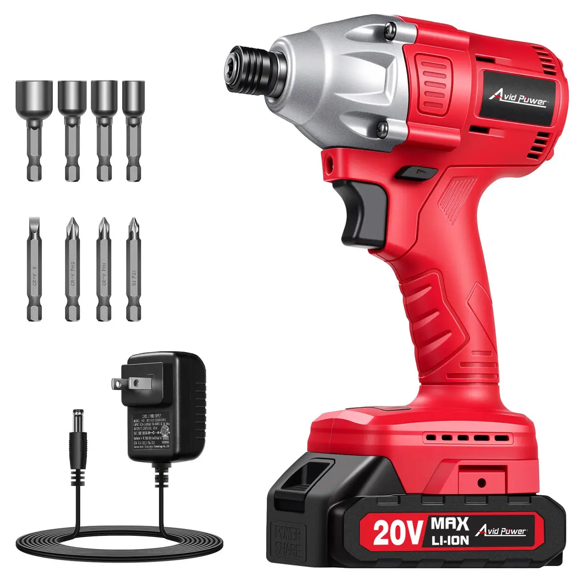 Avid Power Impact Driver Kit, 250N.M. 20V Cordless Impact Driver Set, 2 Variable Speeds, 1/4 Impact Driver With Brake Stop Function, 4Pcs Sockets & 4Pcs Driver Bits 1