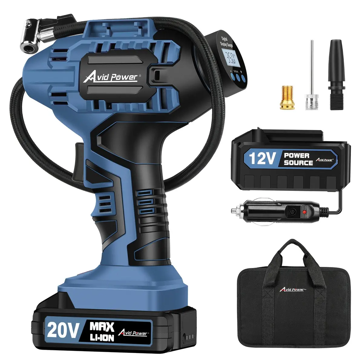 Avid Power Tire Inflator Portable Air Compressor,20V Cordless Tire Pump, Rechargeable Air Pump For Car Tires And Other Inflatables (Dark Blue) 1