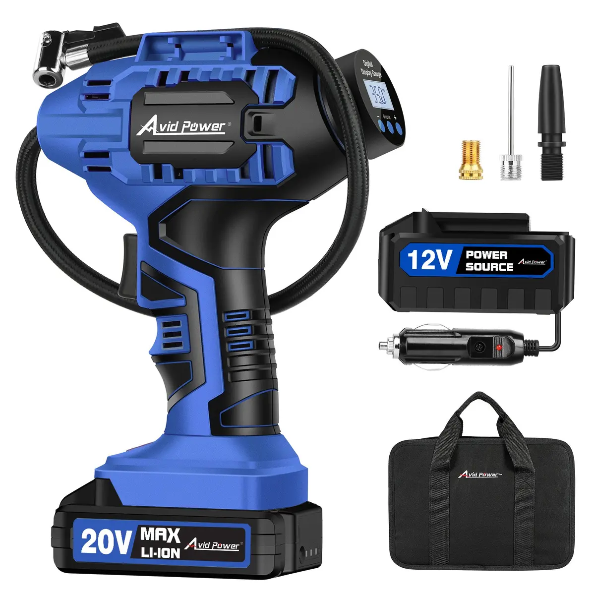 Avid Power Tire Inflator Portable Air Compressor,20V Cordless Tire Pump, Rechargeable Air Pump For Car Tires And Other Inflatables (Blue) 1