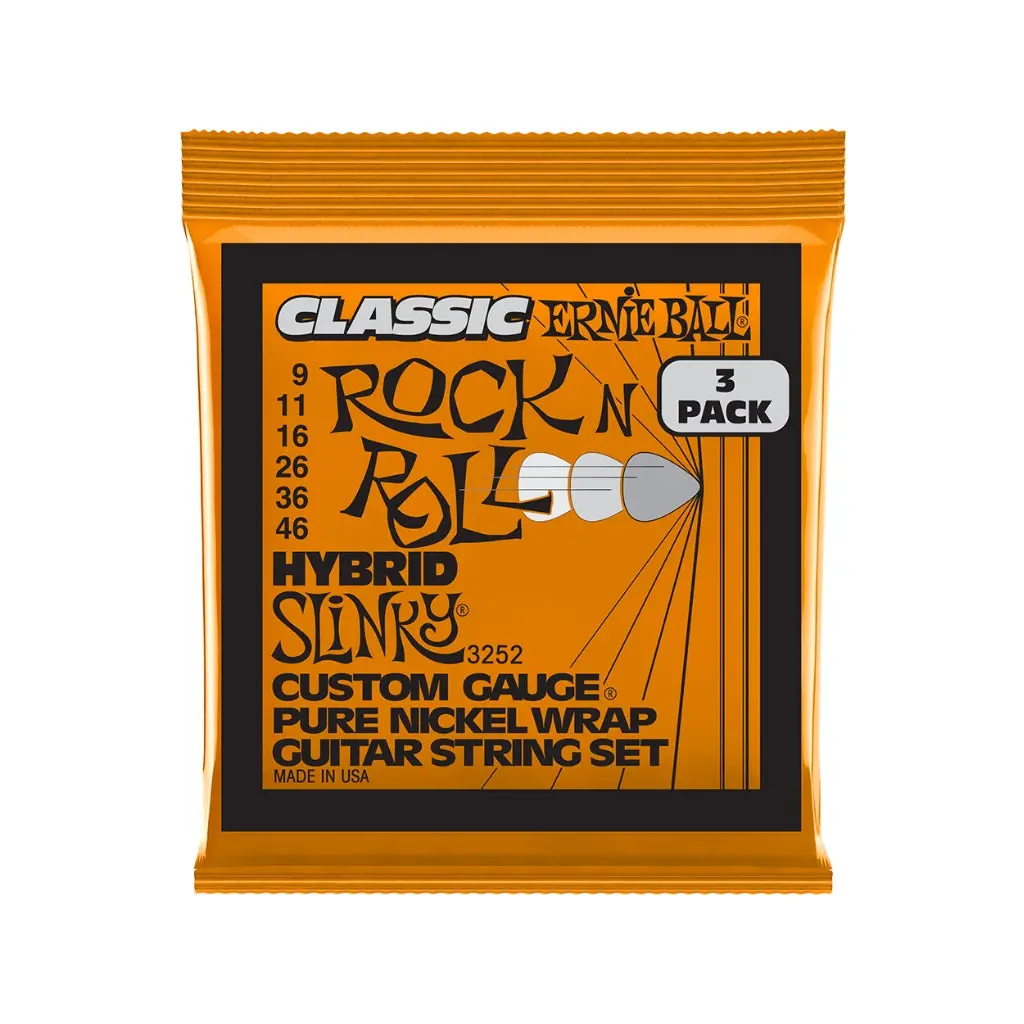 Ernie Ball Hybrid Slinky Classic Rock N Roll Pure Nickel 9-46 Electric Guitar Strings - 3 Pack 1