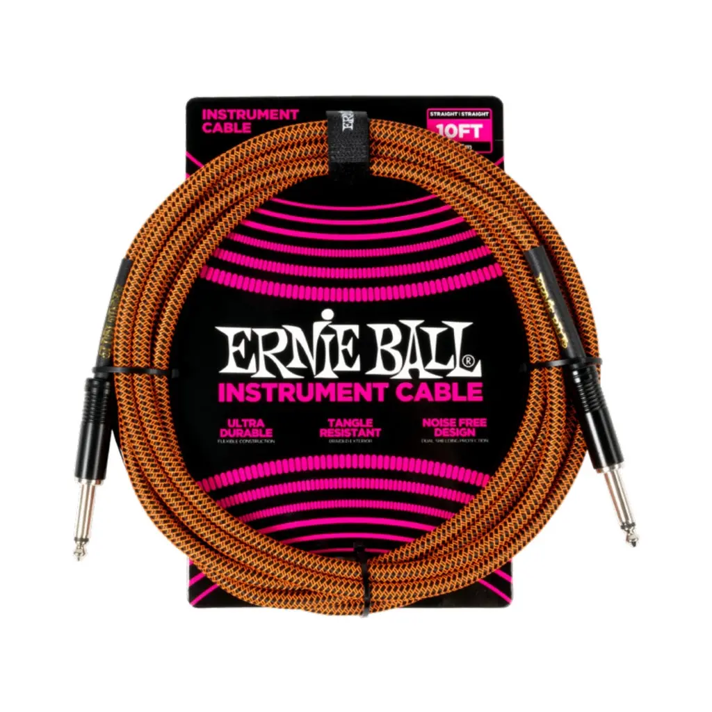 Ernie Ball Braided Straight To Straight Instrument Cable - 10Ft, Pumpkin Pie 1