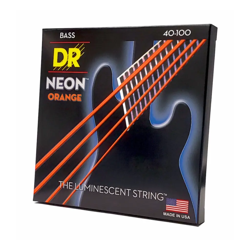 Dr Strings Hi-Def Neon Orange K3 Coated Bass Guitar Strings - Light 40-100 1