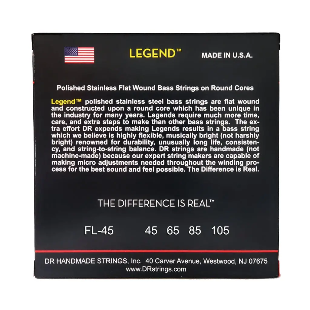 Dr Legend Polished Flatwound Stainless Steel Bass Strings - Medium 45-105 2