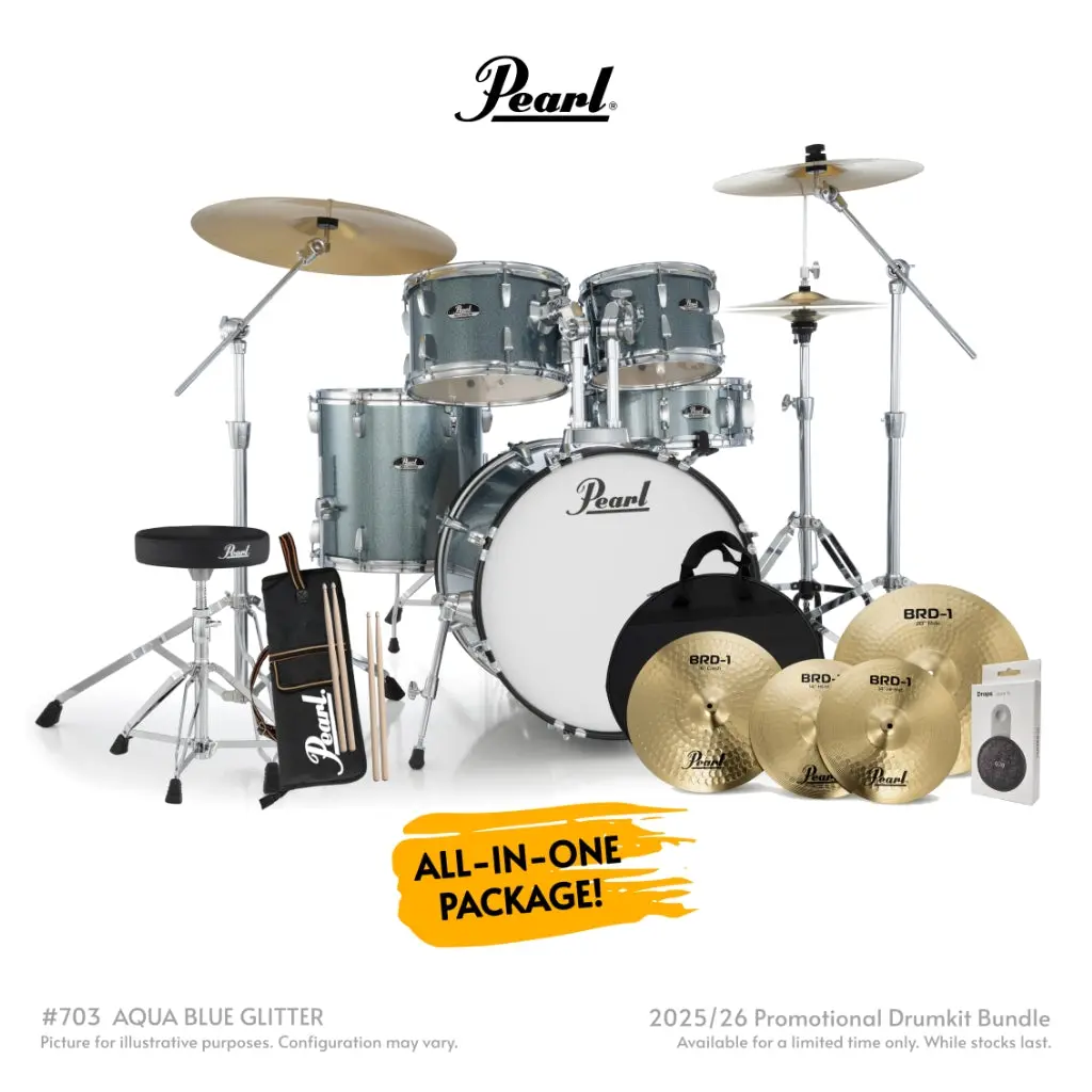 Pearl Roadshow-Plus 5Pc 20" With Brd-1 Cymbals Drum Package - Aqua Blue Glitter 1