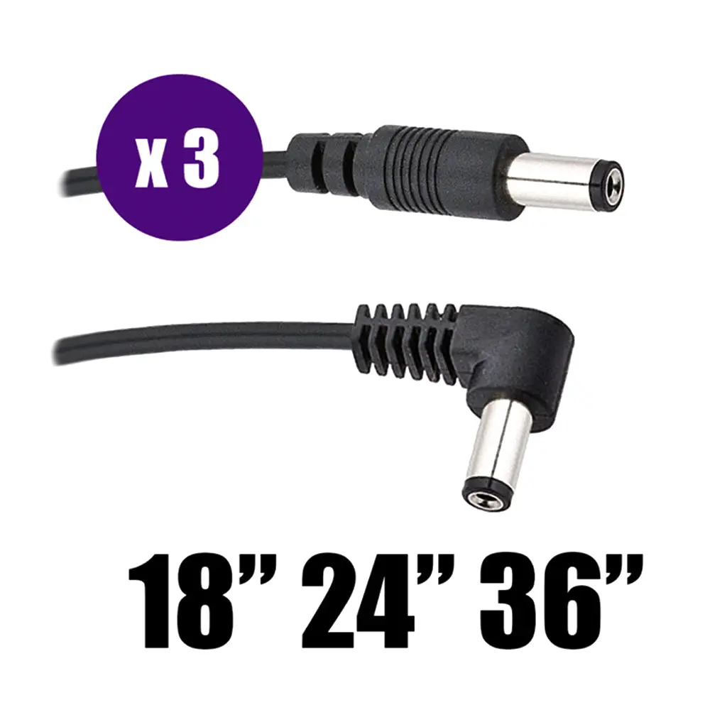 Voodoo Lab Standard Polarity 2.1Mm Right-Angle To Straight 18/24/36" Cables - 3 Pack 1