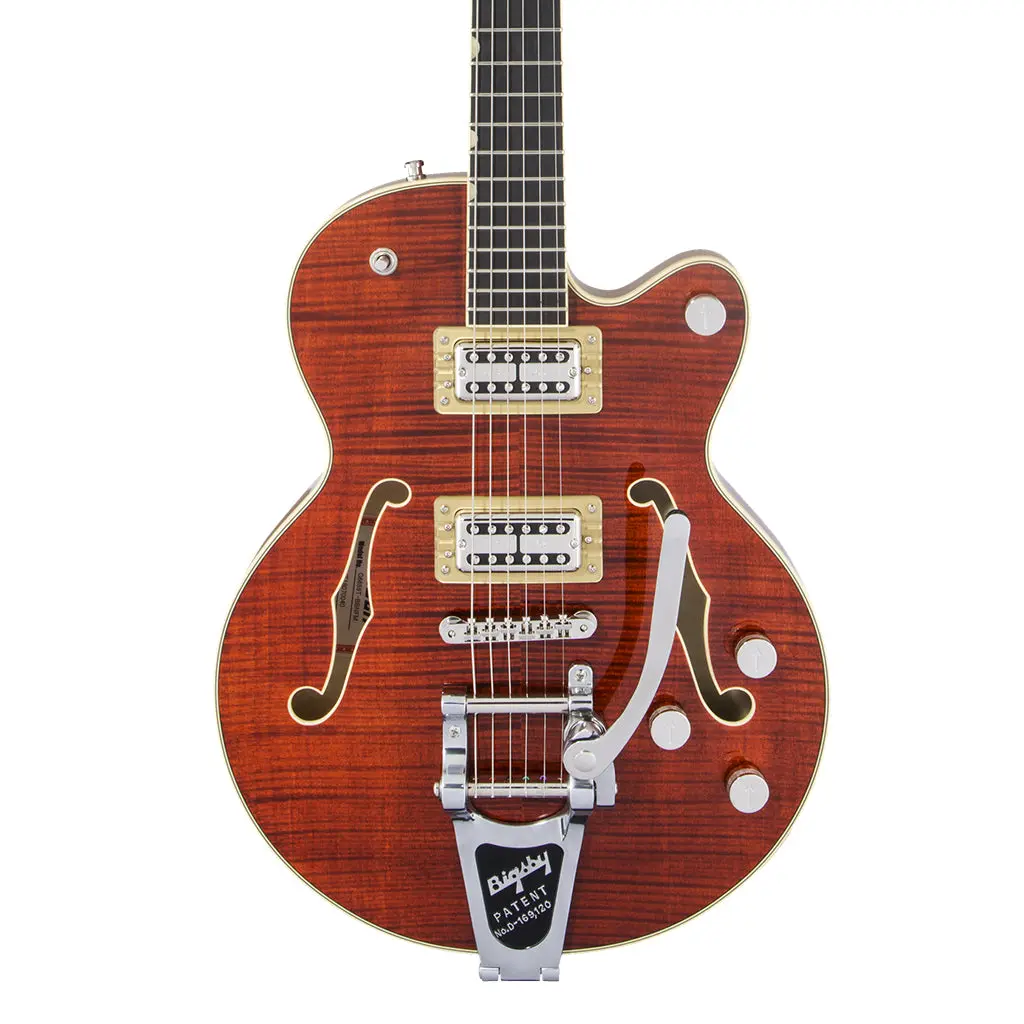 Gretsch - G6659tfm Players Edition Broadkaster® Jr. Center Block Single-Cut With String-Thru Bigsby® And Flame Maple - Bourbon Stain 1