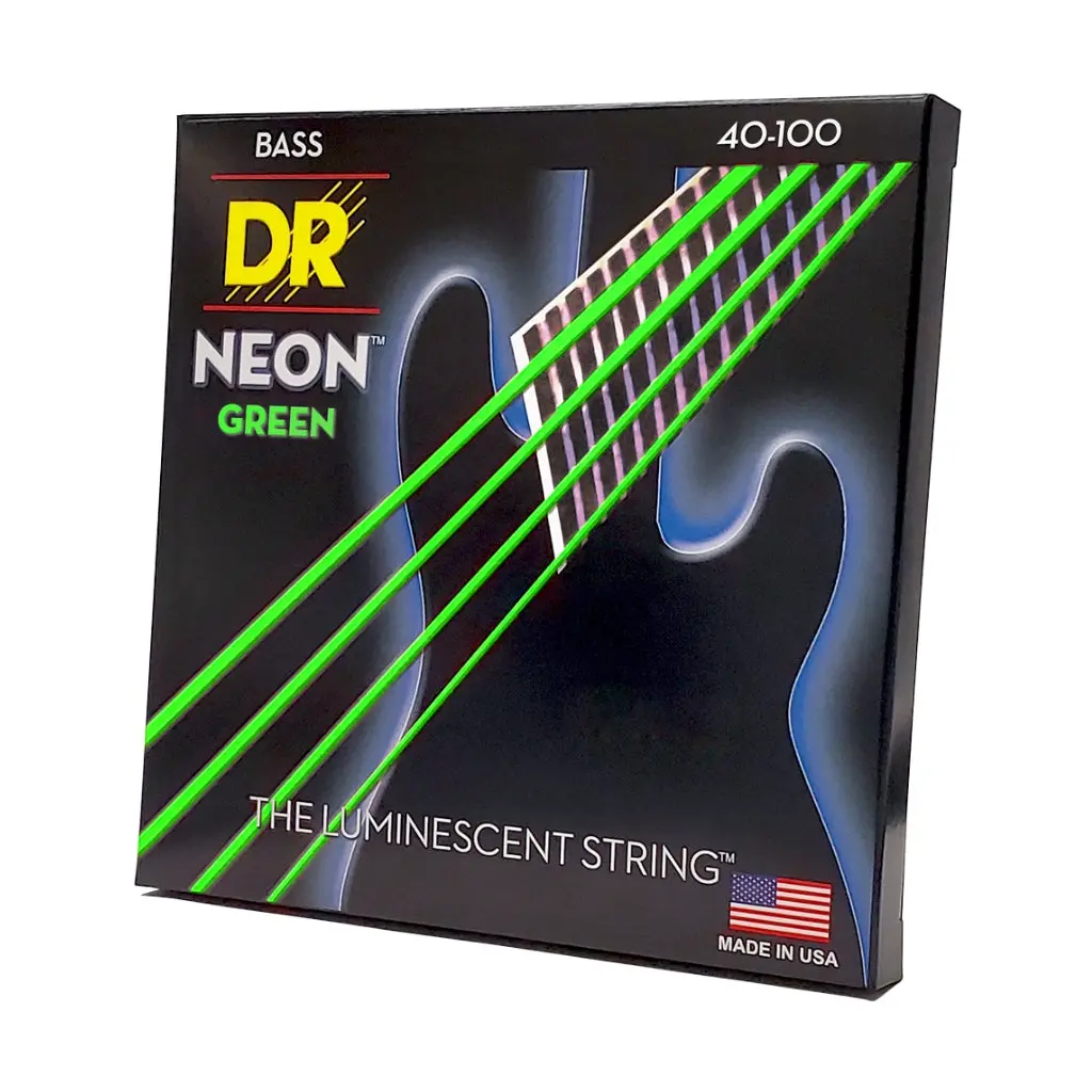 Dr Strings Hi-Def Neon Green K3 Coated Bass Guitar Strings - Light 40-100 1