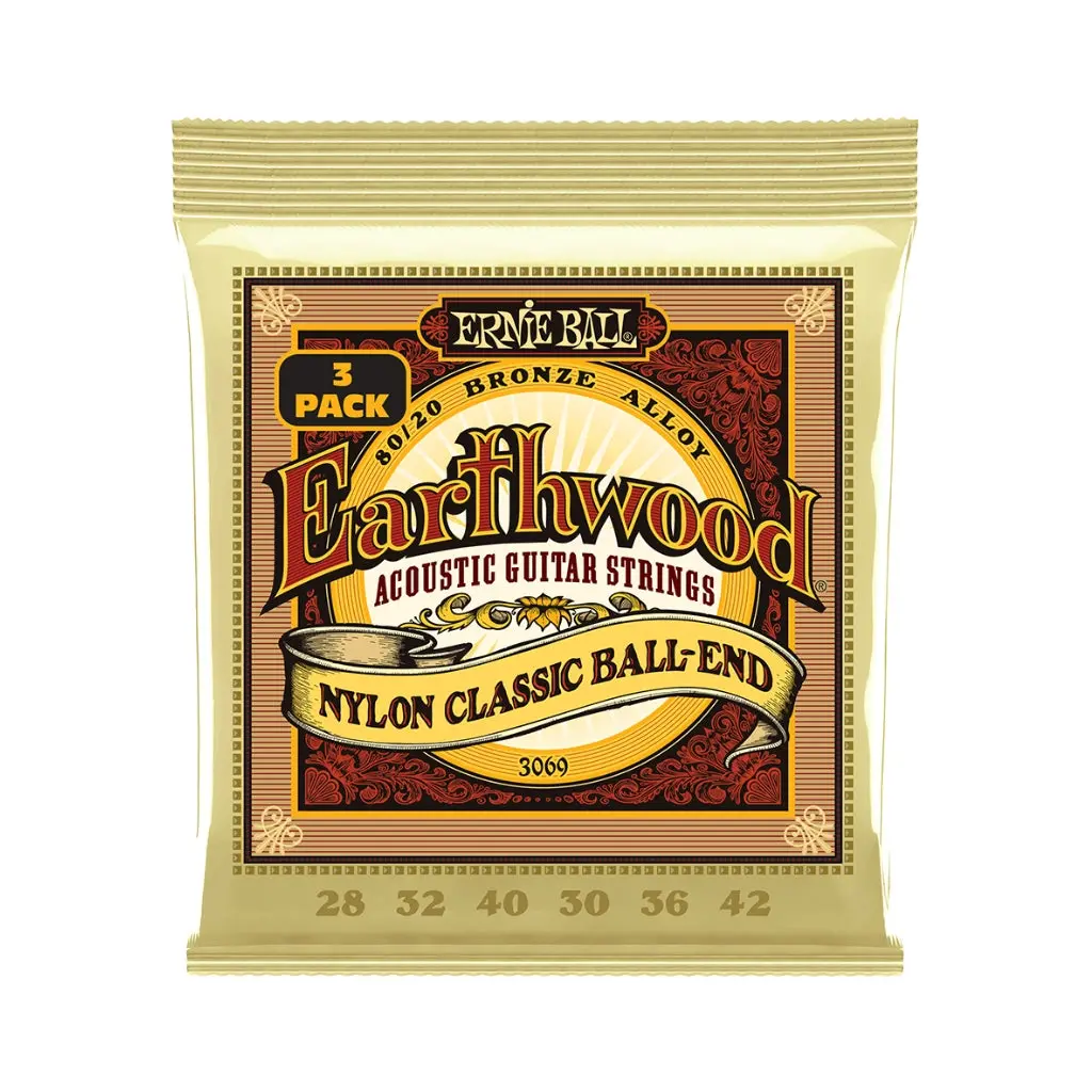 Ernie Ball Earthwood Folk Nylon Clear And Gold Classic Ball End 8020 Bronze 28-42 Acoustic Guitar Strings - 3 Pack 1