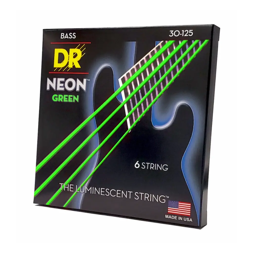 Dr Strings Hi-Def Neon Green K3 Coated 6-String Bass Guitar Strings - Medium 30-125 1