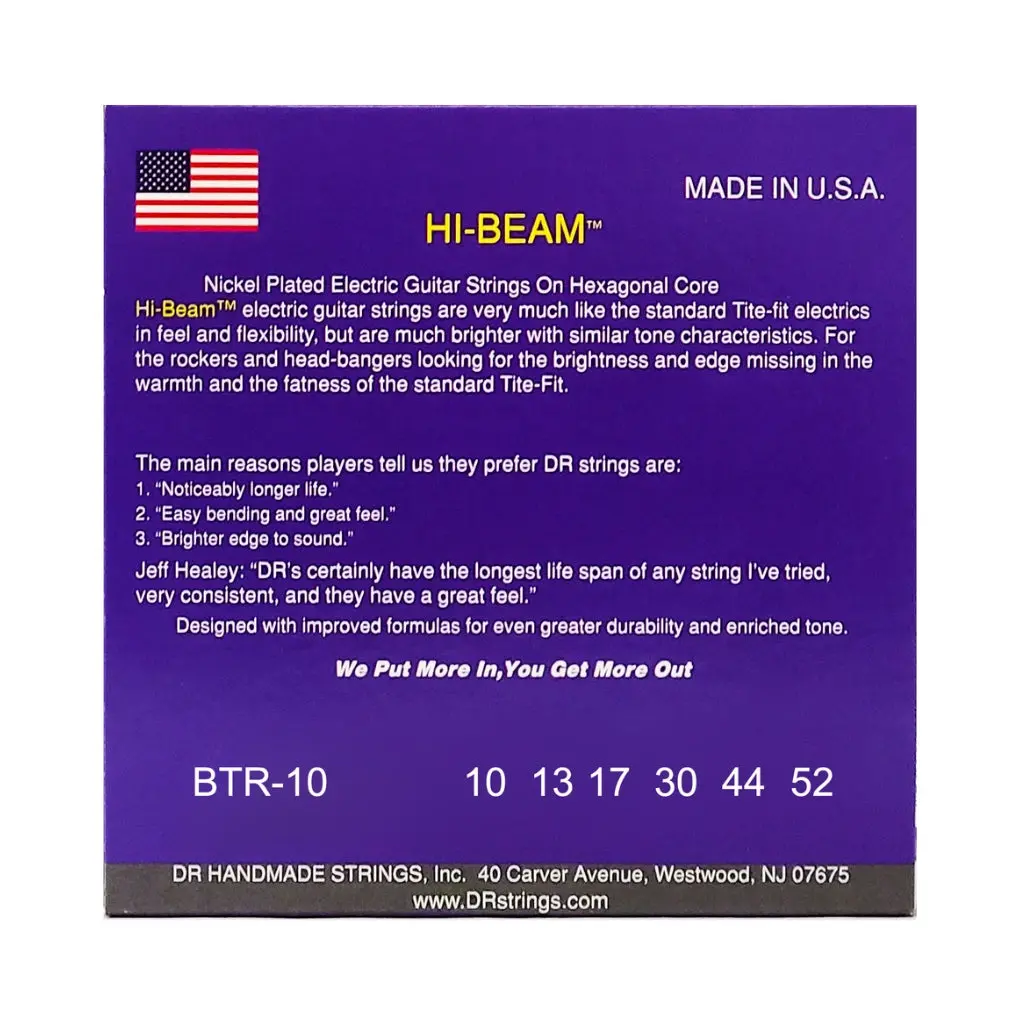 Dr Hi-Beam Nickel Plated Electric Guitar Strings - Medium To Heavy 10-52 2