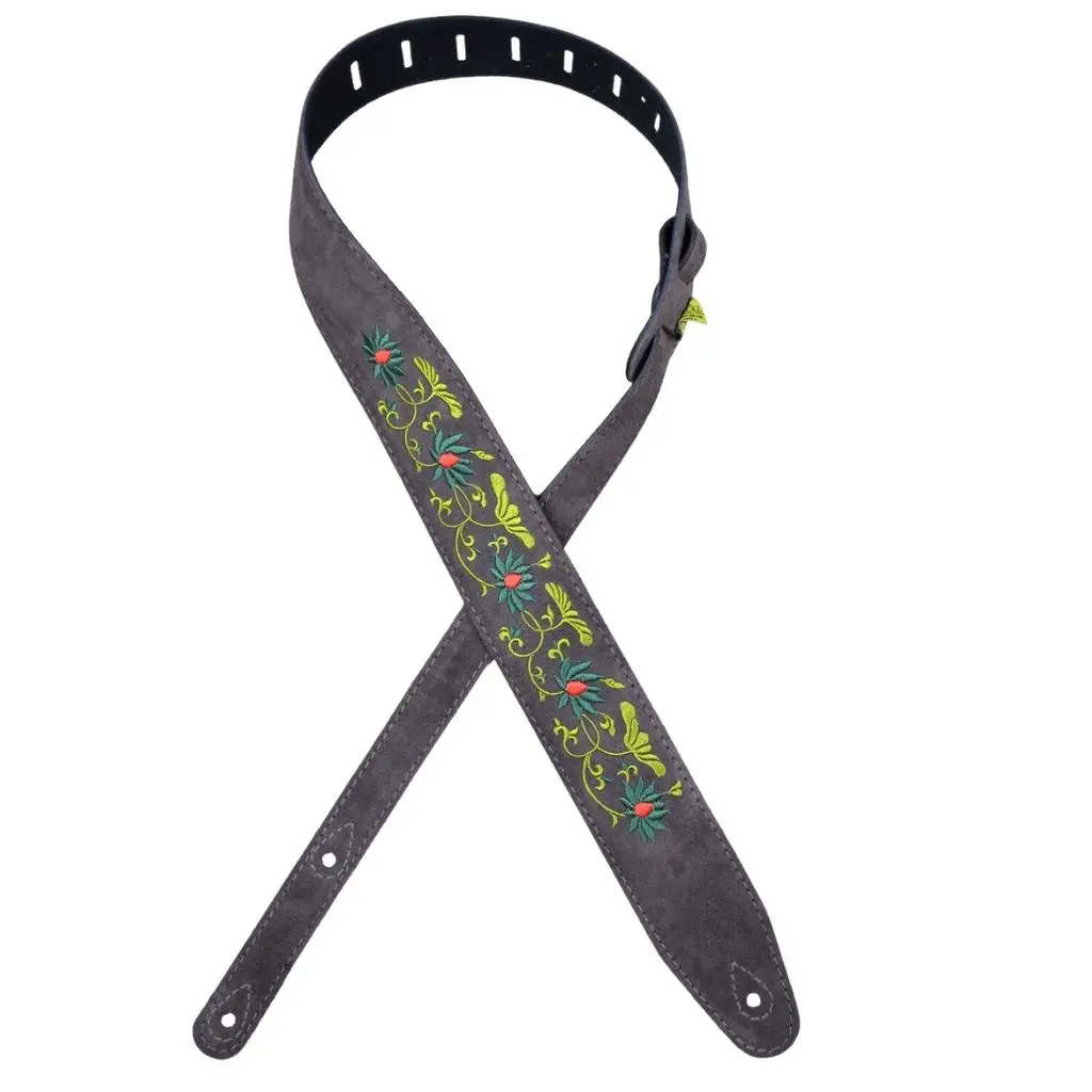 Colonial Leather Dss-Ed17 Double Suede Embroidered Strap - Flower And Leaf Brown 2 1