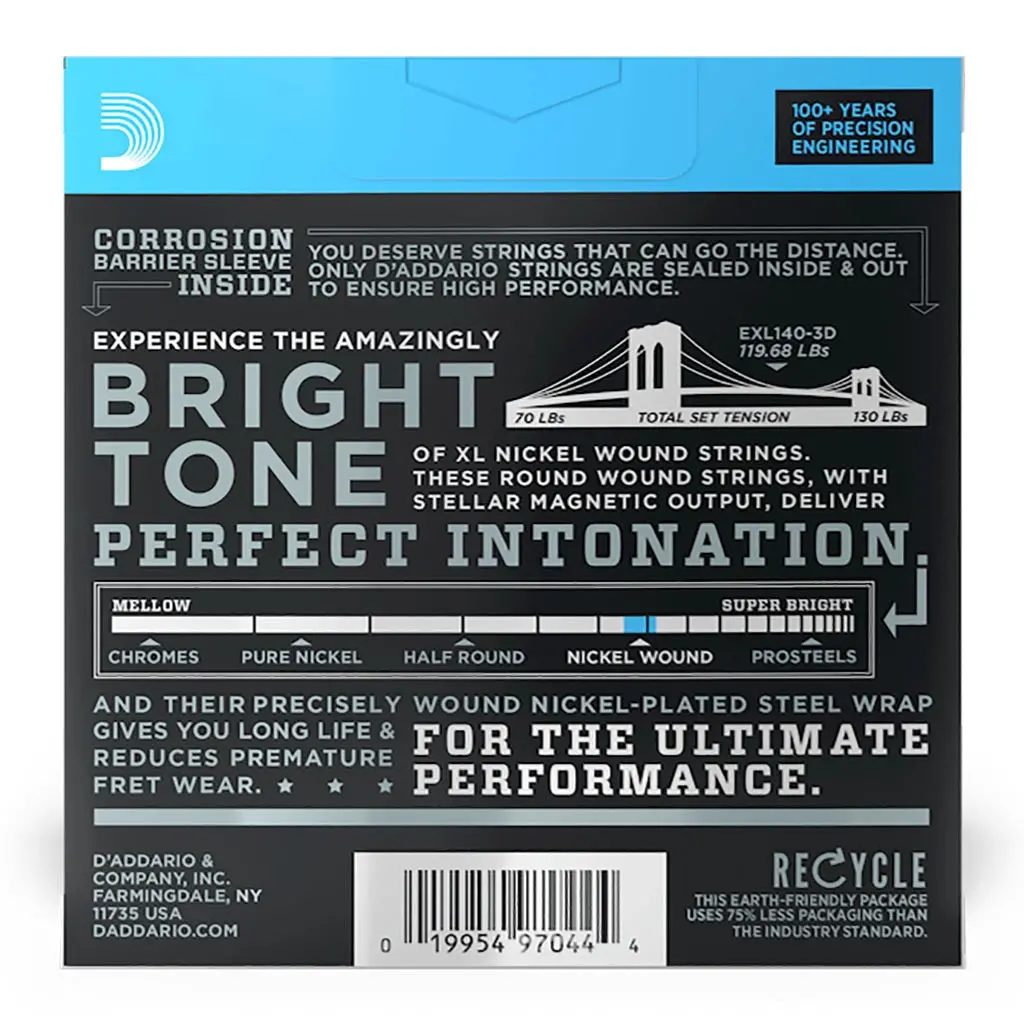 D'addario - Exl140-3D - 3 Pack Nickel Wound Light Top Heavy Bottom 10-52 - Electric Guitar Strings 2
