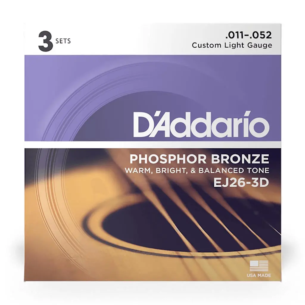 D'addario - Ej26-3D - 3 Pack Phosphor Bronze Custom Light 11-52 - Acoustic Guitar Strings 1