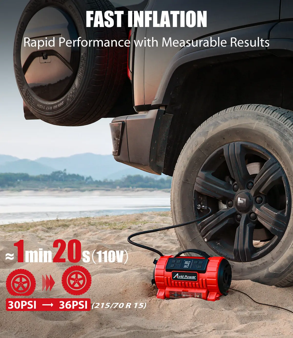 Avid Power Tire Inflator Portable Air Compressor, 12V Dc/110V Ac Car Tire Pump With Inflation And Deflation, 5 Preset Modes, Digital Lcd Pressure Gauge For Car Tires, Air Mattress And Small Inflatable 1
