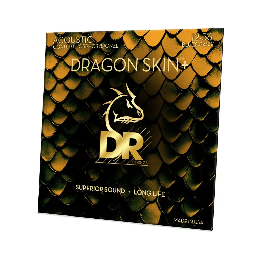 Dr Strings Dragon Skin+ Phosphor Bronze Coated Acoustic Guitar Strings - Bluegrass 12-56 1